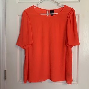 Worthington Coral XL Ruffle Sleeve Sheer Blouse Top